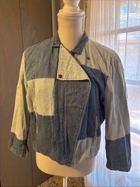 Bar III Front Row Patchwork Denim Moto Jacket Jean 70s